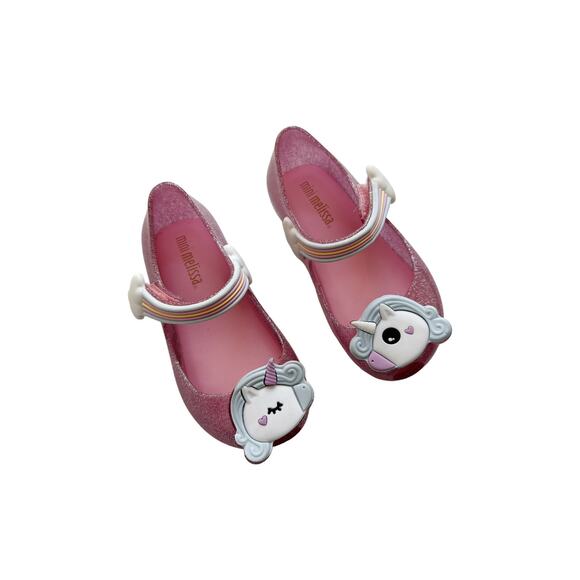 Mini Melissa Unicorn Pink Sparkle Ultragirl Flats Size 7 - Picture 1 of 5